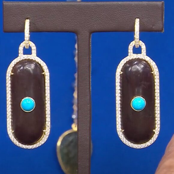 Rarities Carol Brodie Gold Plated Turquoise Colored MAGNESITE WOOD Earrings NWT - Picture 1 of 7